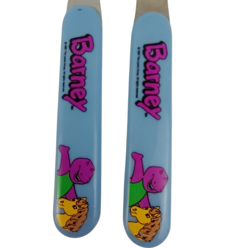 Vtg 1997 Barney The Dinosaur Blue Fork & Spoon Set Flatware